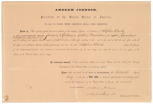 1865 Andrew Johnson Signed Document (Beckett)